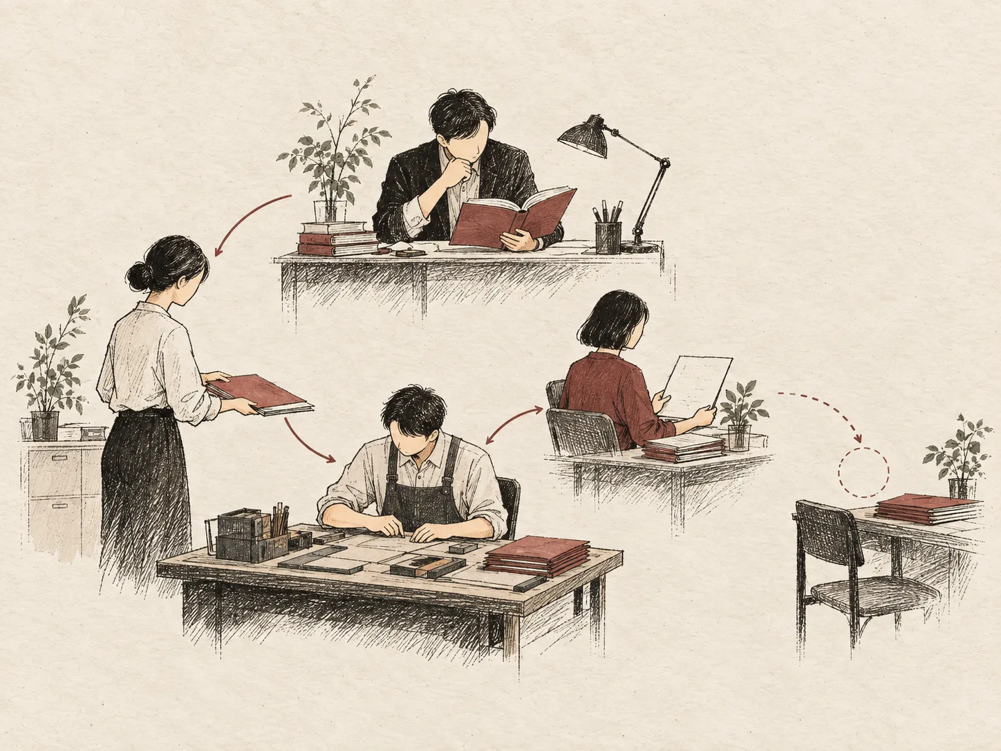 个人学习与组织落地的区别；AI 主题插画